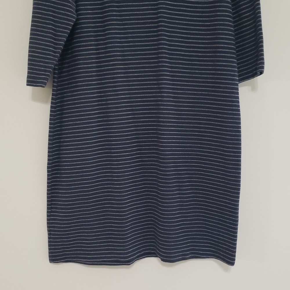 J. Jill Sheath Dress Large Navy Blue Stripe Pockets Work Office Career Corpcore - Picture 12 of 13